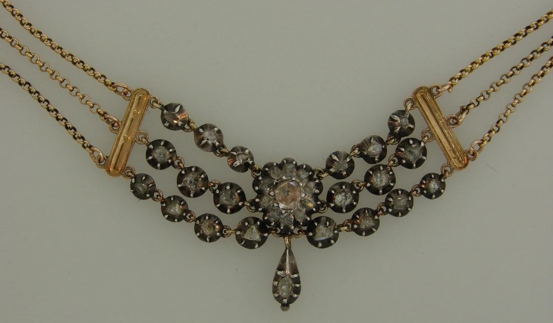 Georgian Diamond Silver Yellow Gold NECKLACE French 1830s Delicate Feminine - 3