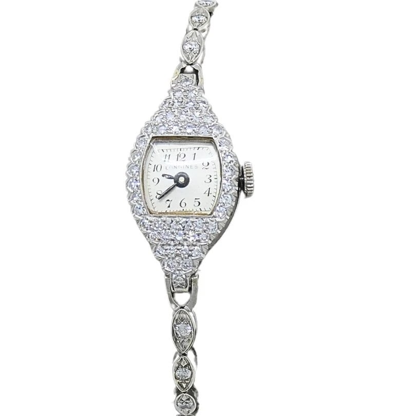 Longines Watch Art Deco Platinum Ladies Watch: Title: Longines Watch Art Deco Platinum Ladies Watch Description: Nadine Krakov Collection Fine Jewelry, Arts & Antiques 9454 Wilshire Blvd. Ste M20 Beverly Hills, CA 90212 ES JOOO Product details: DE