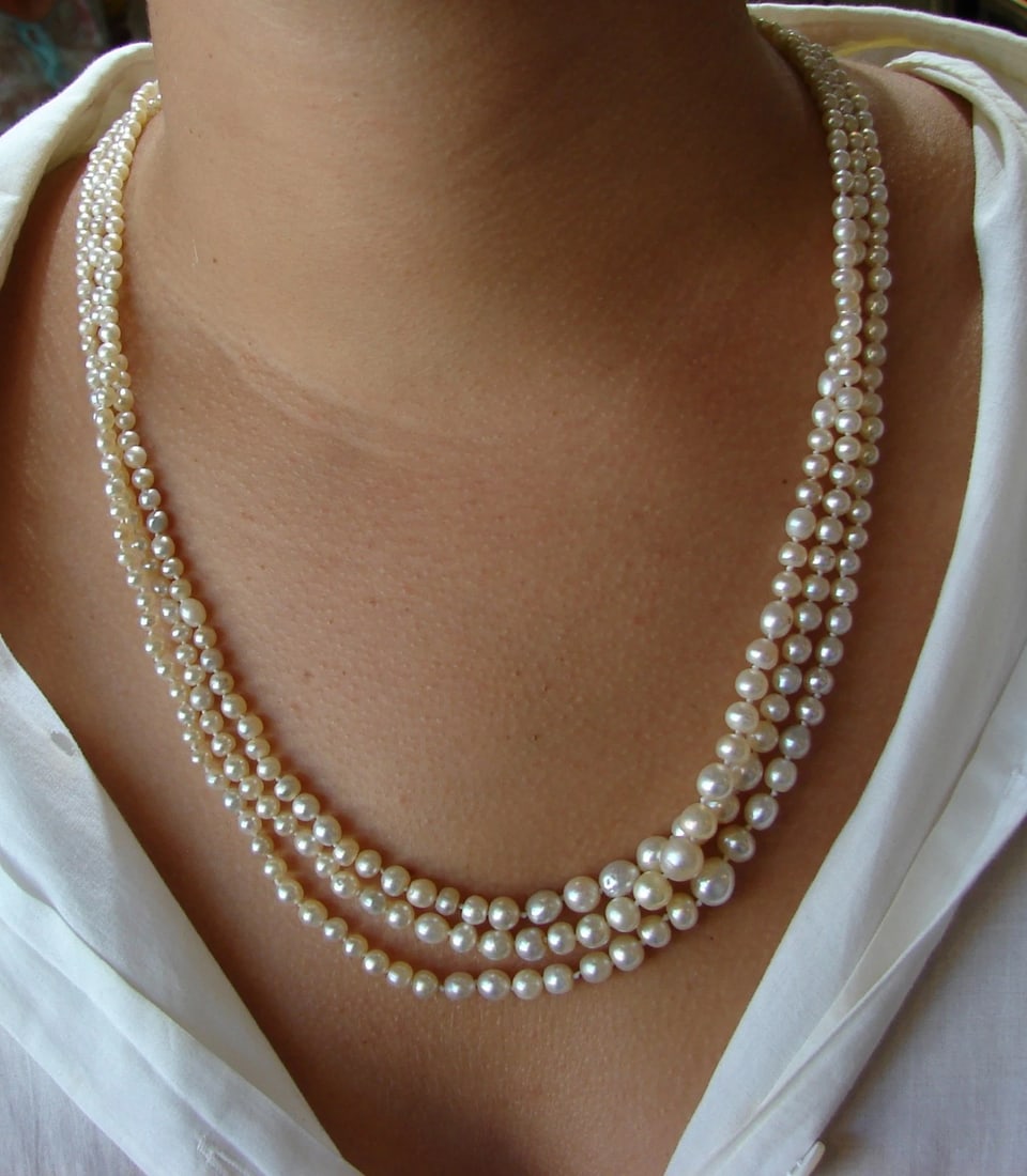 Victorian Natural Saltwater Pearl NECKLACE with Diamond Clasp Antique Jewelry - 3