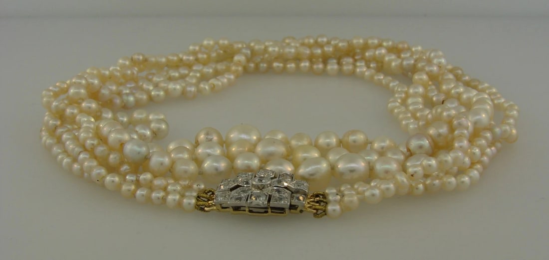 Victorian Natural Saltwater Pearl NECKLACE with Diamond Clasp Antique Jewelry - 5