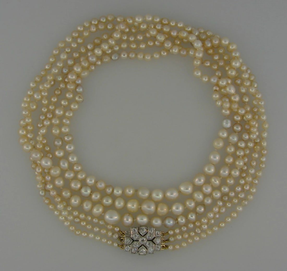 Victorian Natural Saltwater Pearl NECKLACE with Diamond Clasp Antique Jewelry - 7