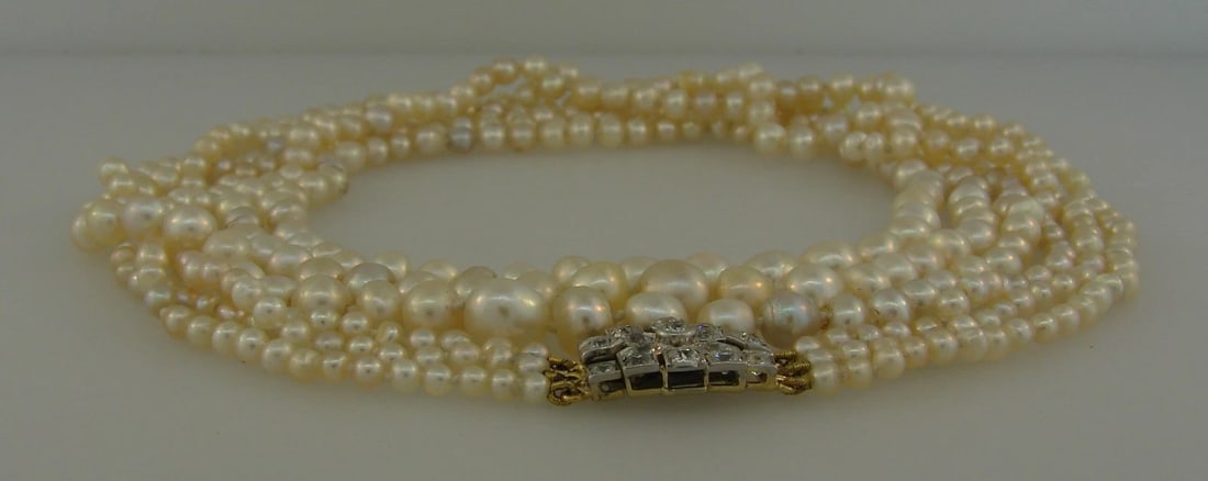 Victorian Natural Saltwater Pearl NECKLACE with Diamond Clasp Antique Jewelry - 9