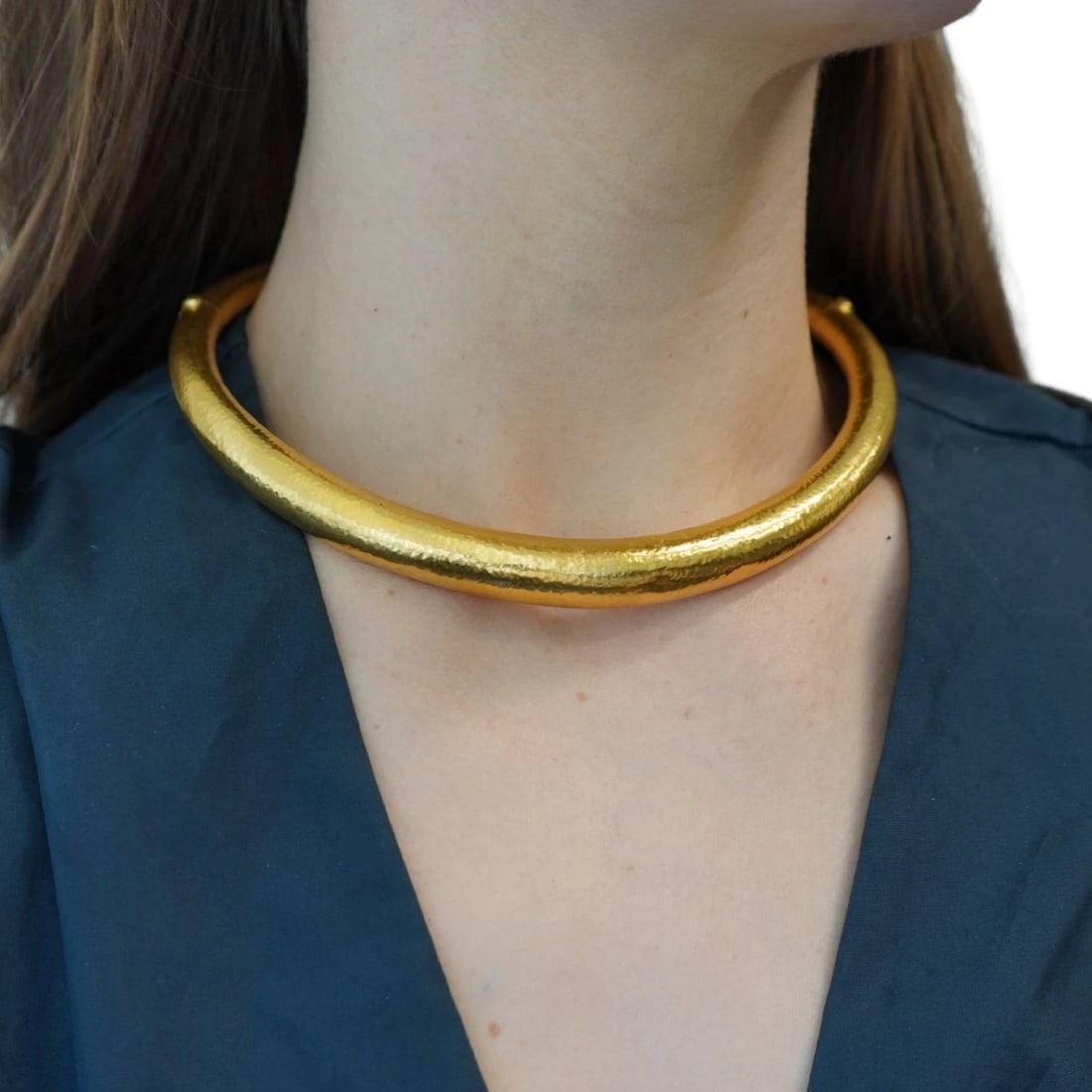 Vintage Greek 18k Hammered Gold Mechanical Collar Necklace - 15