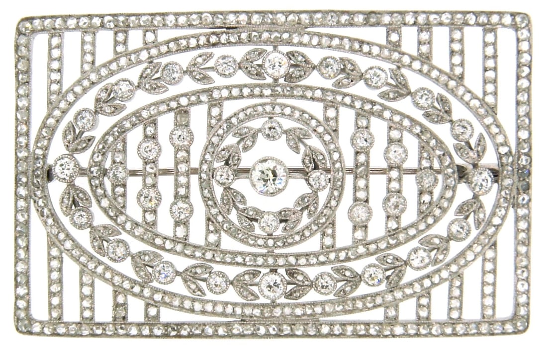 Edwardian DIAMOND PLATINUM BROOCH PIN OPEN-WORK 1910s 3.47 cts: Title: Edwardian DIAMOND PLATINUM BROOCH PIN OPEN-WORK 1910s 3.47 cts Description: Nadine Krakov Collection Fine Jewelry, Arts & Antiques Purveyors and Purchasers of Antique and Estate Pieces 191 Sout