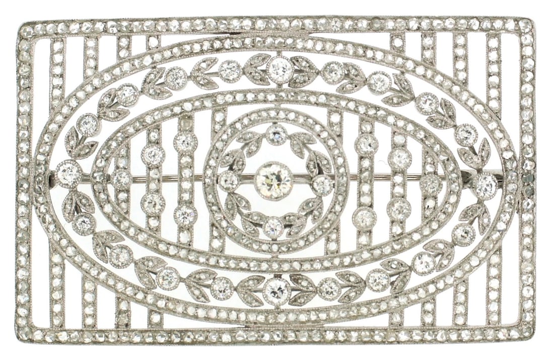 Edwardian DIAMOND PLATINUM BROOCH PIN OPEN-WORK 1910s 3.47 cts - 2