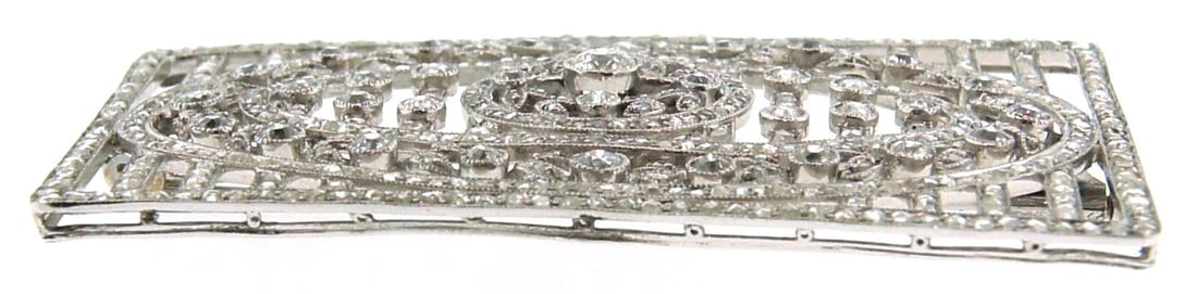 Edwardian DIAMOND PLATINUM BROOCH PIN OPEN-WORK 1910s 3.47 cts - 3