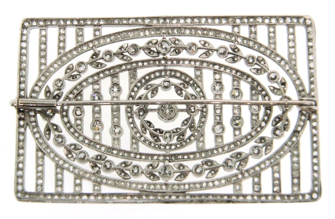 Edwardian DIAMOND PLATINUM BROOCH PIN OPEN-WORK 1910s 3.47 cts - 4