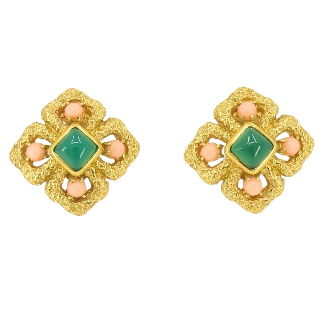 Vintage Van Cleef Earrings 18k Gold Coral Chrysophrase (1 of 8)