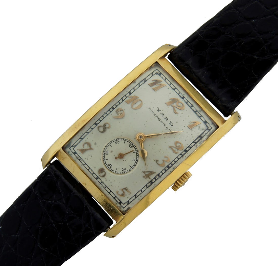 Vintage PATEK PHILIPPE GOLD MEN'S WATCH BLK LEATHER STRAP 1930s Original (1 of 9)