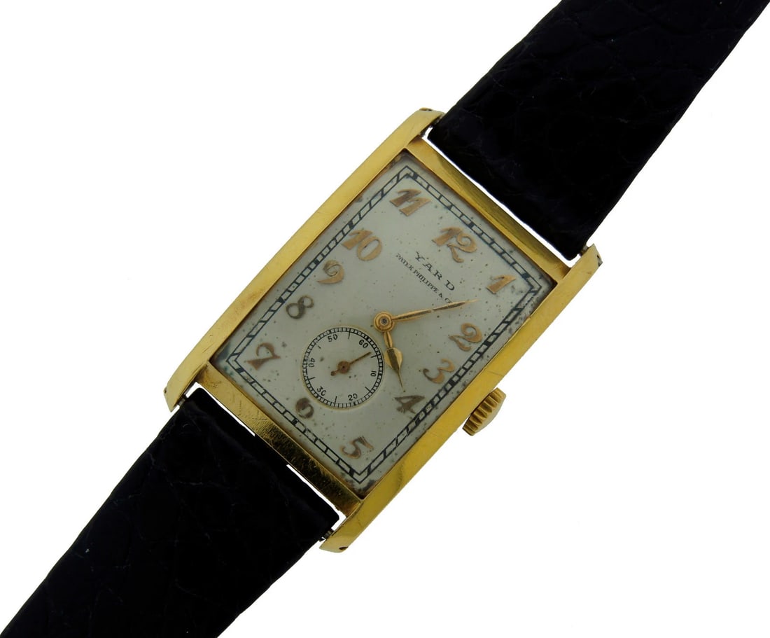 Vintage PATEK PHILIPPE GOLD MEN'S WATCH BLK LEATHER STRAP 1930s Original - 5
