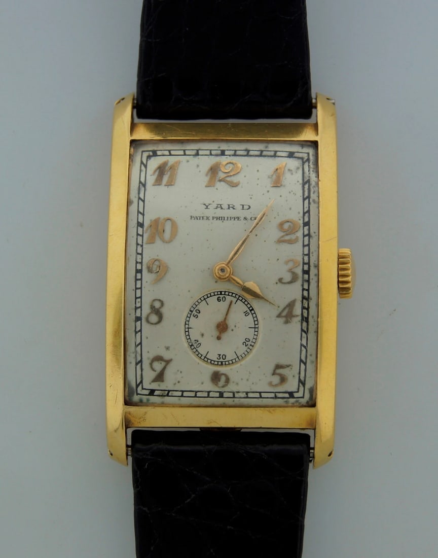 Vintage PATEK PHILIPPE GOLD MEN'S WATCH BLK LEATHER STRAP 1930s Original - 6