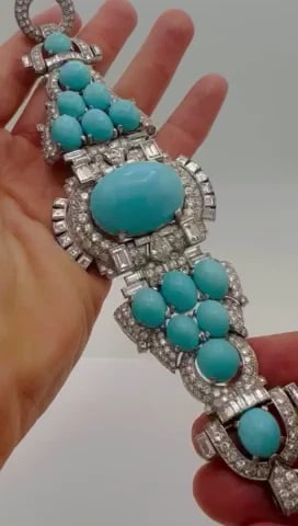 Trabert & Hoeffer-Mauboussin Vintage Bracelet Platinum Persian Turquoise Diamond - 2