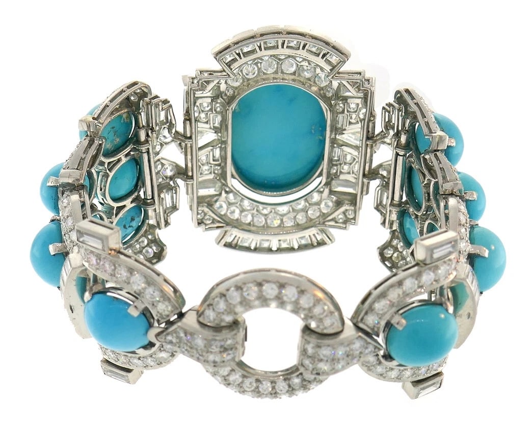 Trabert & Hoeffer-Mauboussin Vintage Bracelet Platinum Persian Turquoise Diamond - 6