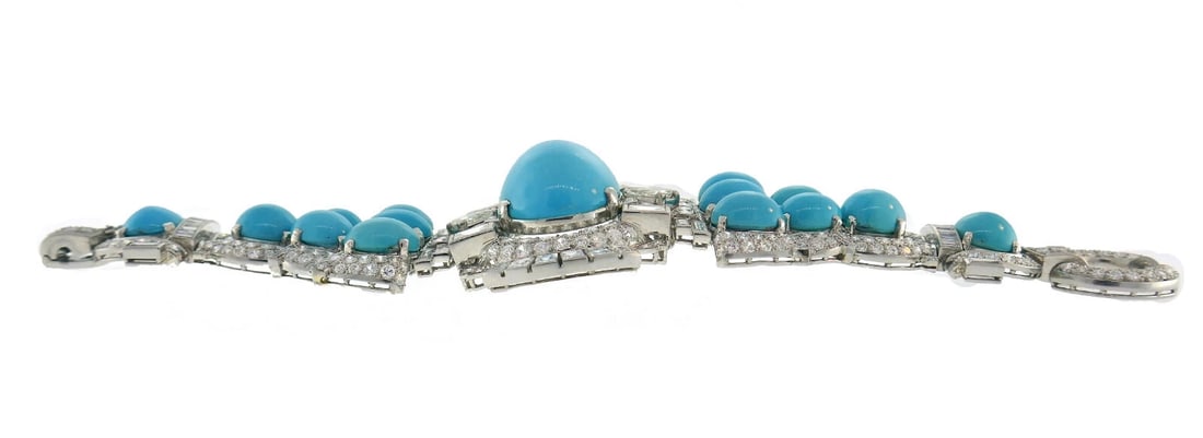 Trabert & Hoeffer-Mauboussin Vintage Bracelet Platinum Persian Turquoise Diamond - 7