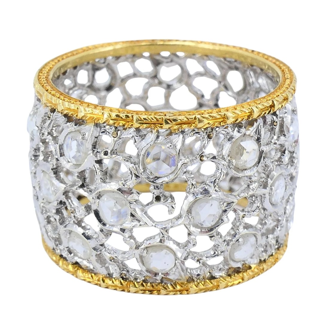 Vintage Buccellati 18k Two-tone Gold Diamond Open Work Band Ring (1 of 14)