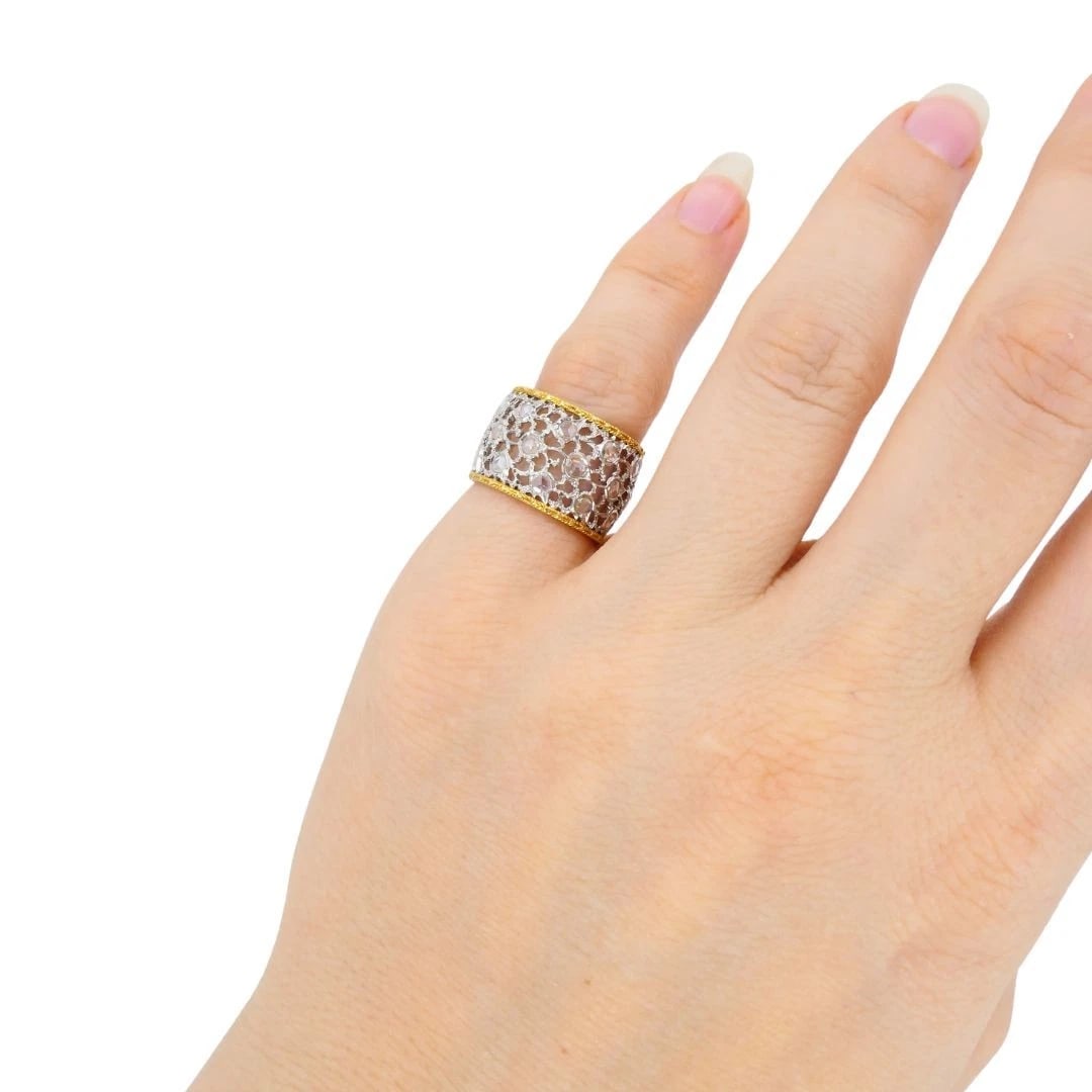 Vintage Buccellati 18k Two-tone Gold Diamond Open Work Band Ring - 3