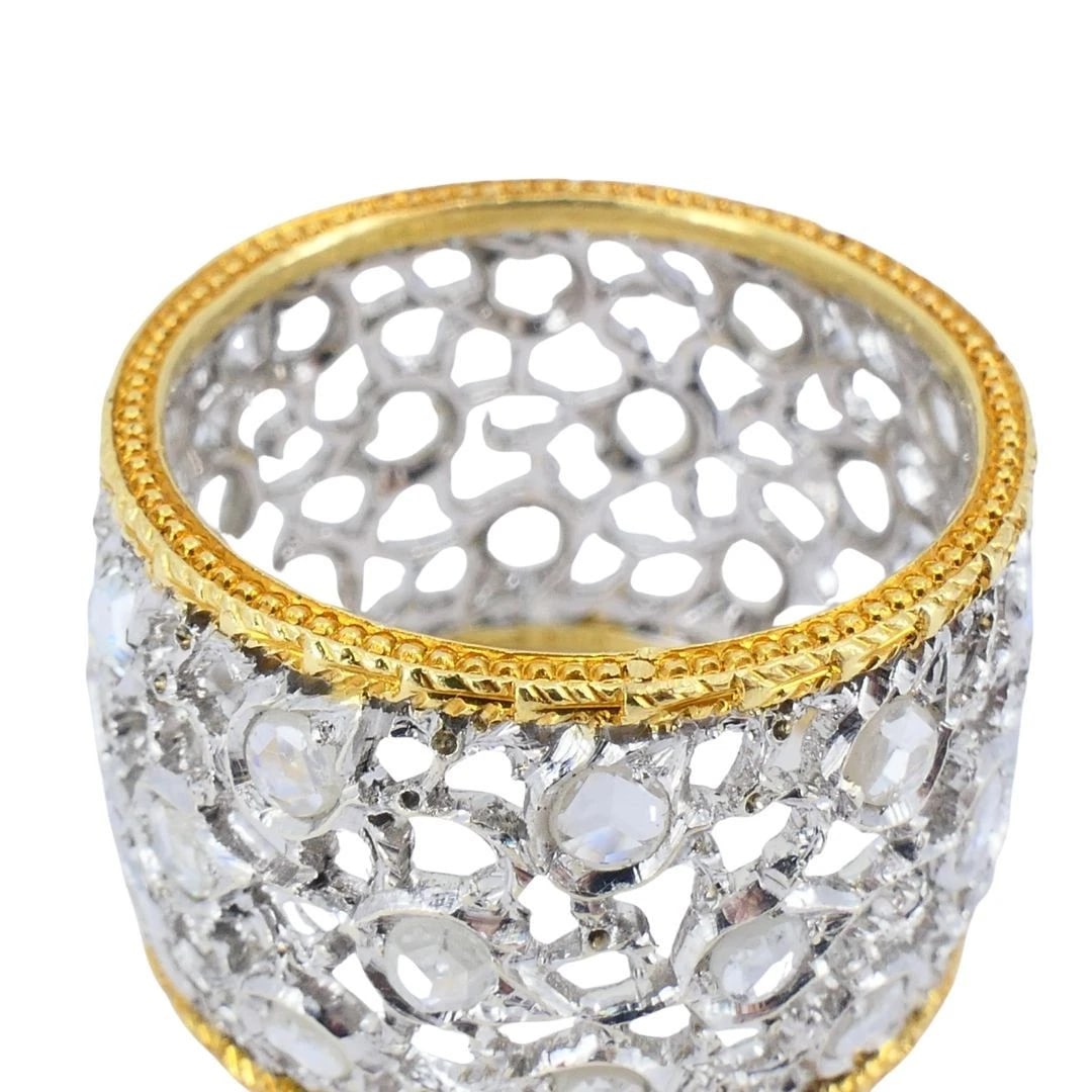 Vintage Buccellati 18k Two-tone Gold Diamond Open Work Band Ring - 9