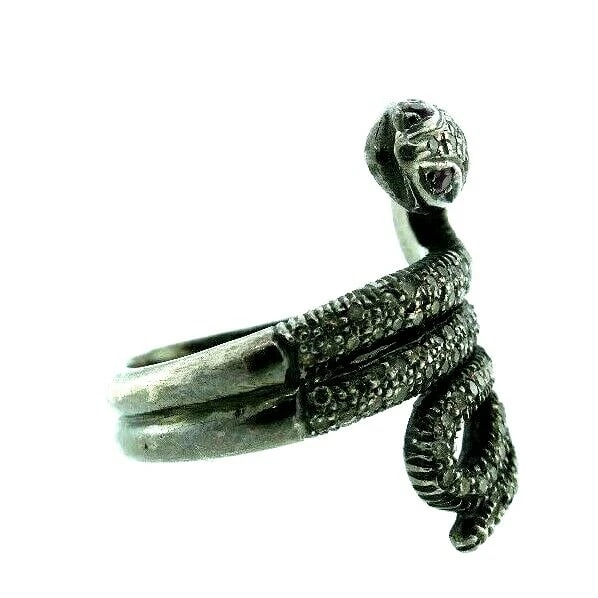 TRENDY Silver, Diamond & Ruby Snake Ring Modern - 5