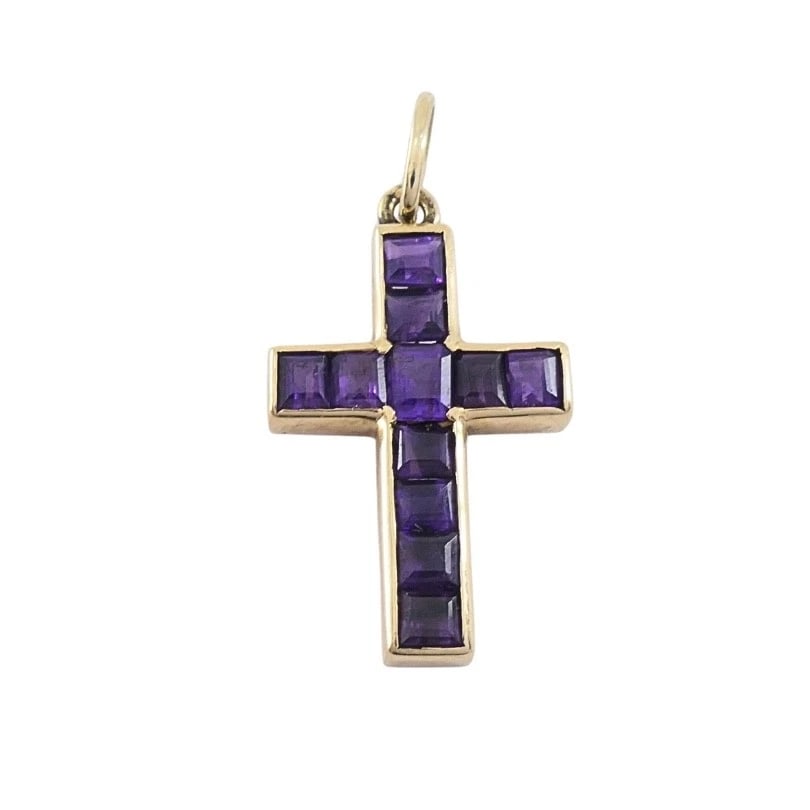 Vintage 14k Gold Amethyst Cross Pendant Charm (1 of 9)
