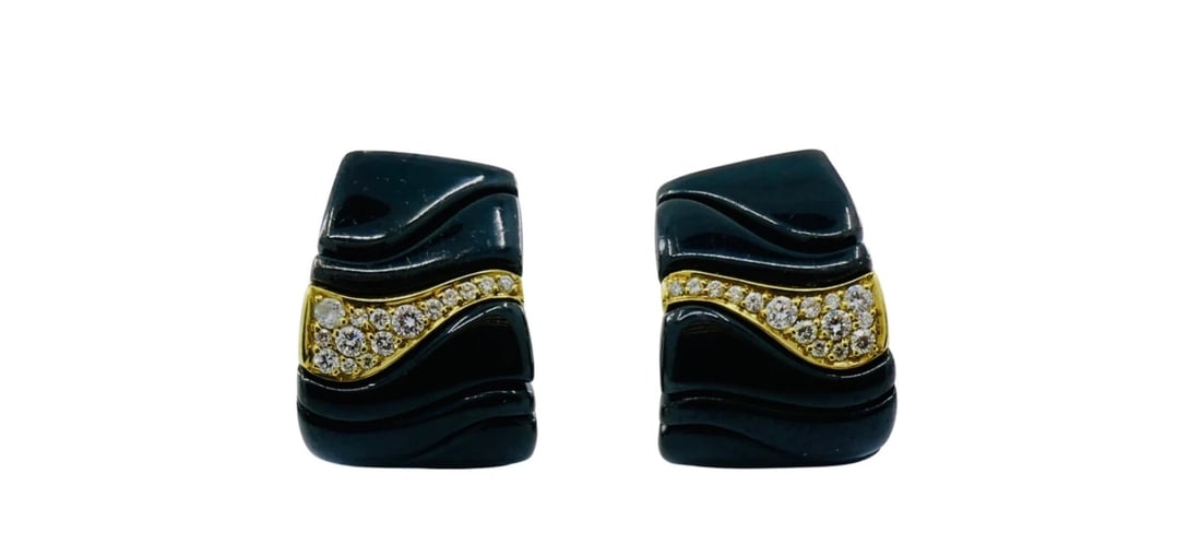 Marina B Vintage Black Enamel Earrings Diamond 18k Gold: Title: Marina B Vintage Black Enamel Earrings Diamond 18k Gold Description: Nadine Krakov Collection Fine Jewelry, Arts & Antiques 9454 Wilshire Blvd Beverly Hills, CA 90212 