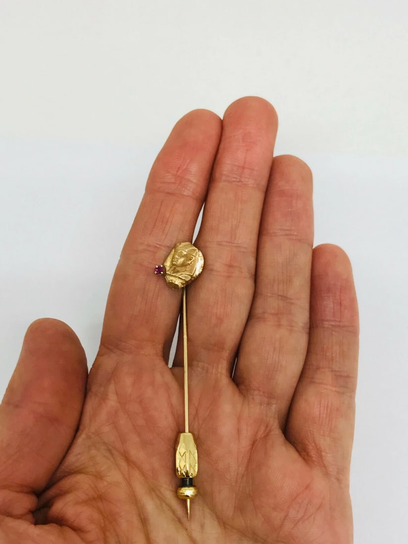 14k Yellow Gold Ruby Egyptian Stick Pin - 7
