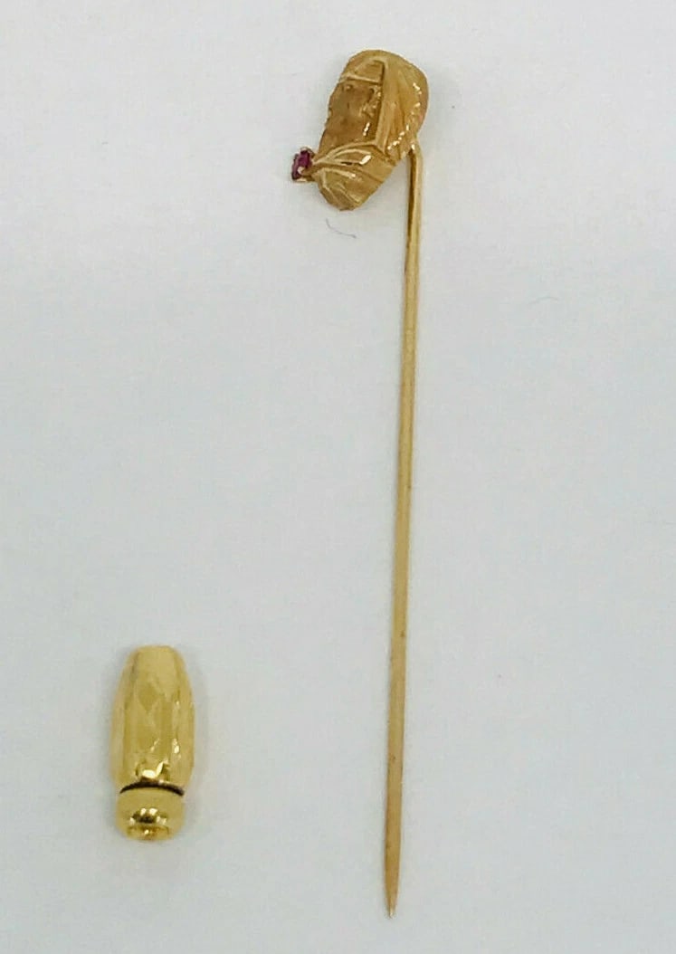 14k Yellow Gold Ruby Egyptian Stick Pin - 9