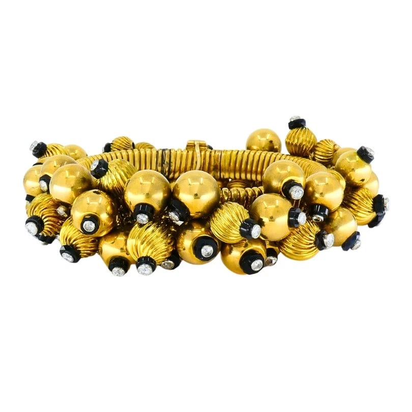 Vintage Black Onyx Gold Bead BRACELET 18k French Retro Jewelry Estate (1 of 13)