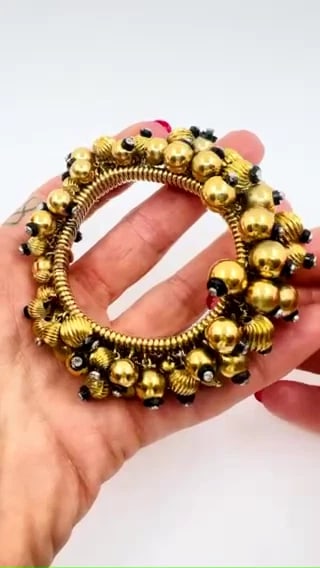Vintage Black Onyx Gold Bead BRACELET 18k French Retro Jewelry Estate - 2