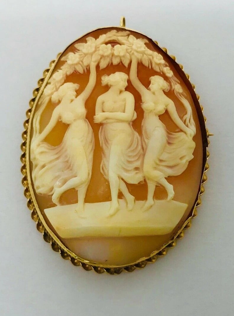Victorian 14k Yellow Gold Cameo Pendant Pin - 2