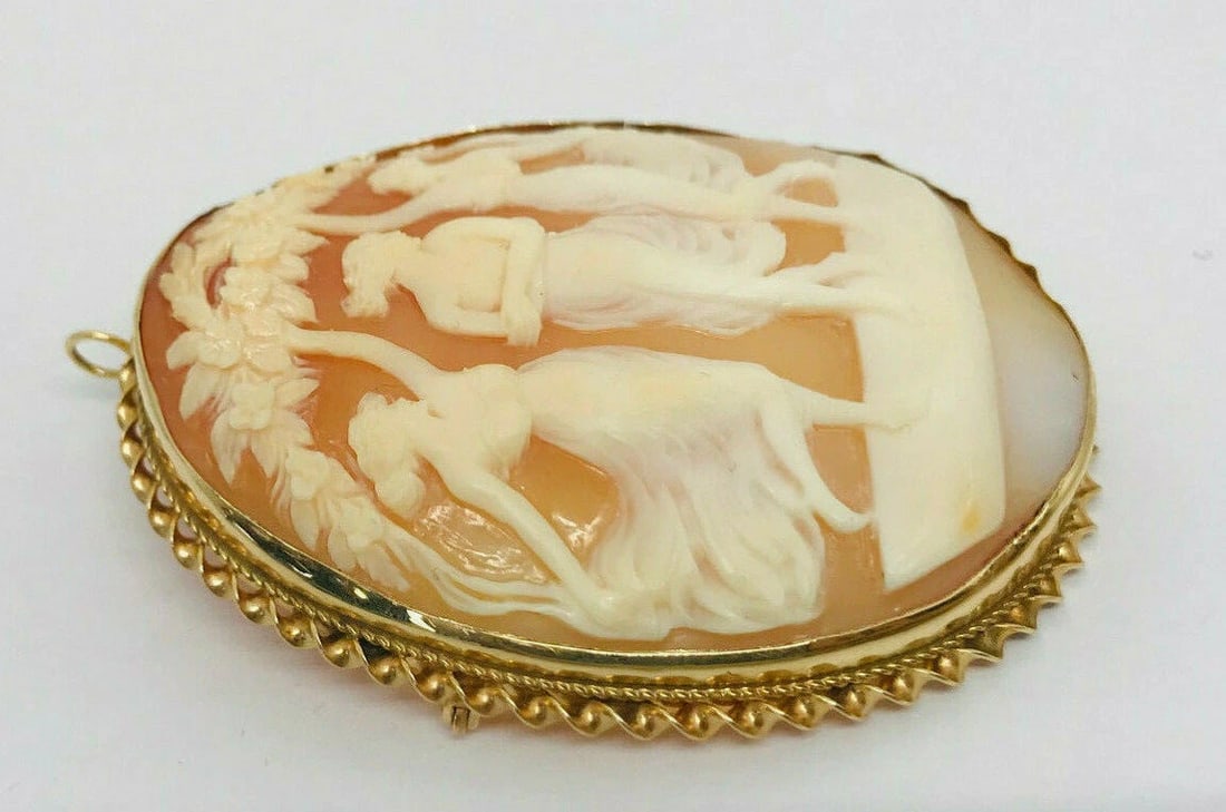Victorian 14k Yellow Gold Cameo Pendant Pin - 4