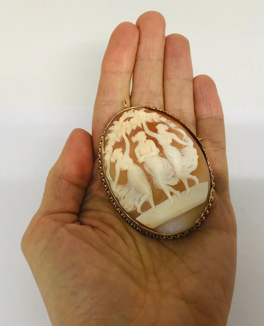 Victorian 14k Yellow Gold Cameo Pendant Pin - 5