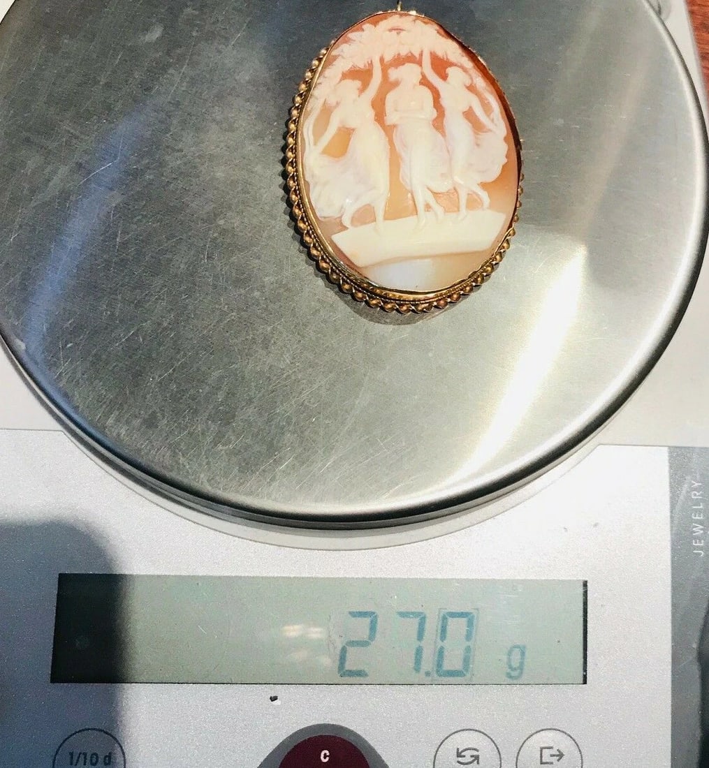 Victorian 14k Yellow Gold Cameo Pendant Pin - 6