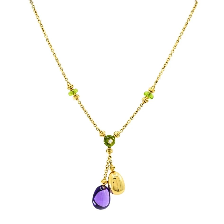Bvlgari Bulgari 88 Club 18K Gold Amethyst Peridot Necklace: Title: Bvlgari Bulgari 88 Club 18K Gold Amethyst Peridot Necklace Description: Nadine Krakov Collection Fine Jewelry, Arts & Antiques 9454 Wilshire Blvd. Ste M20 Beverly Hills, CA 90212 ES TTOO Produc
