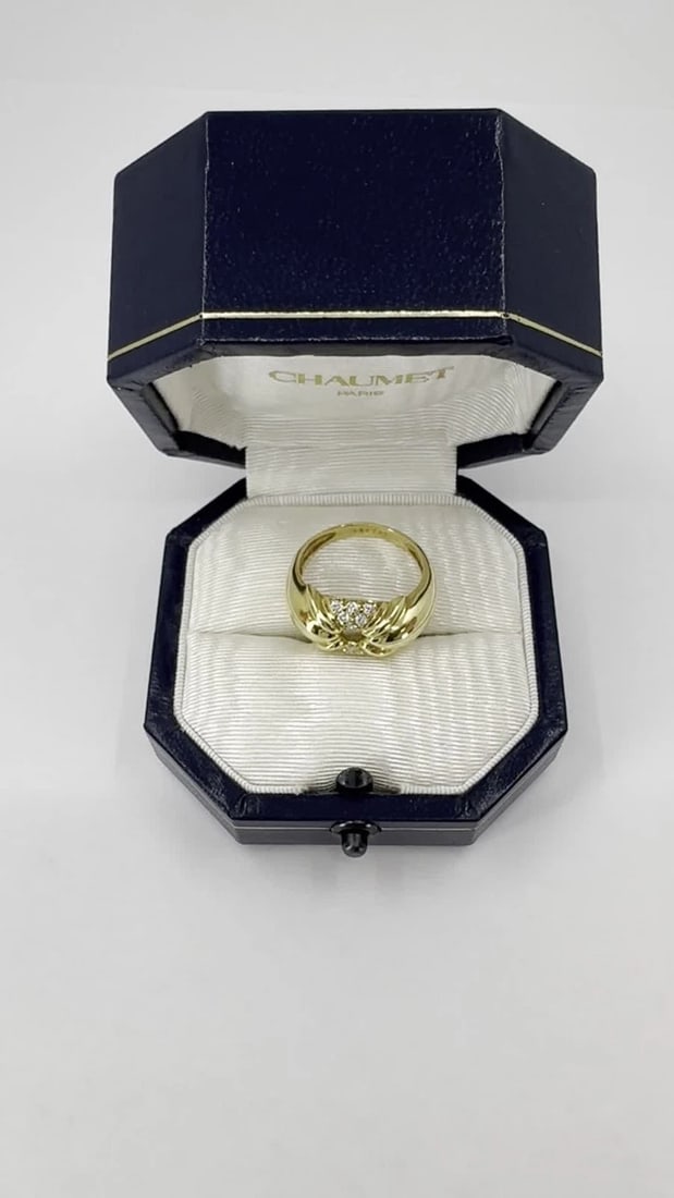 Vintage Chaumet Paris 18k Gold Diamond Ring Original Box - 2