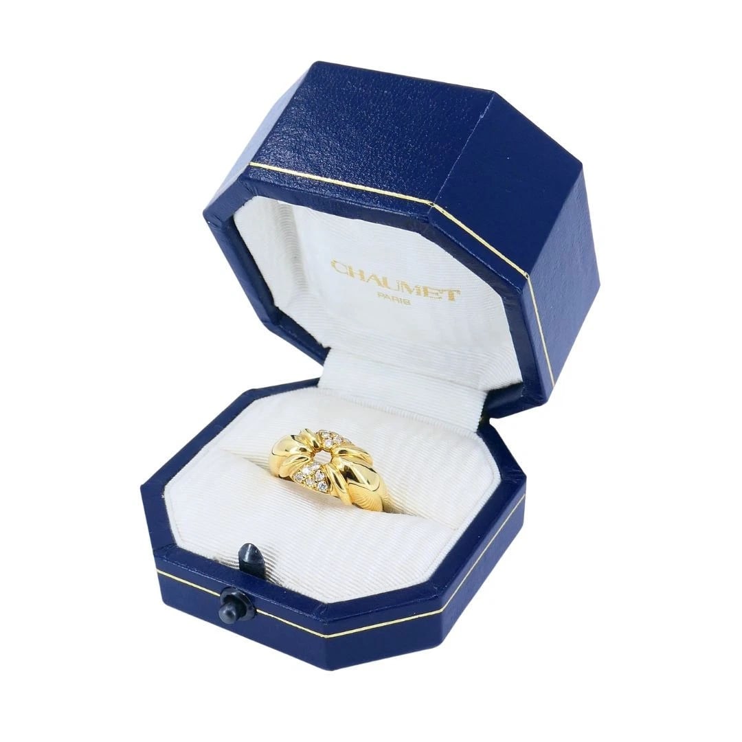 Vintage Chaumet Paris 18k Gold Diamond Ring Original Box - 3