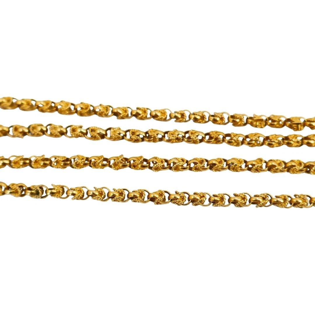 Antique Victorian Gold Mother of Pearl Equestrian Pendant Chain Necklace - 10