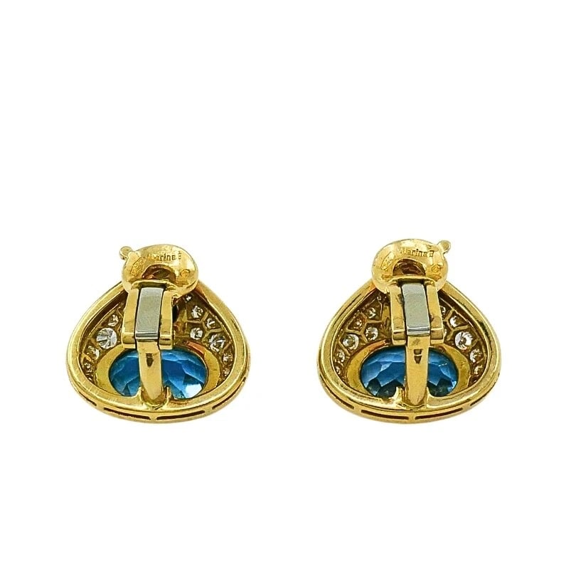 Marina B 18k Gold Topaz Onyx & Diamond Clip-On Earrings - 5