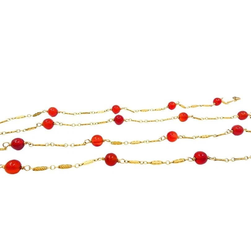 Vintage 14k Gold Carnelian Bead Necklace - 6