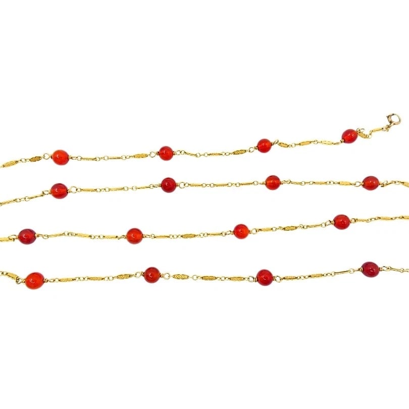 Vintage 14k Gold Carnelian Bead Necklace - 7