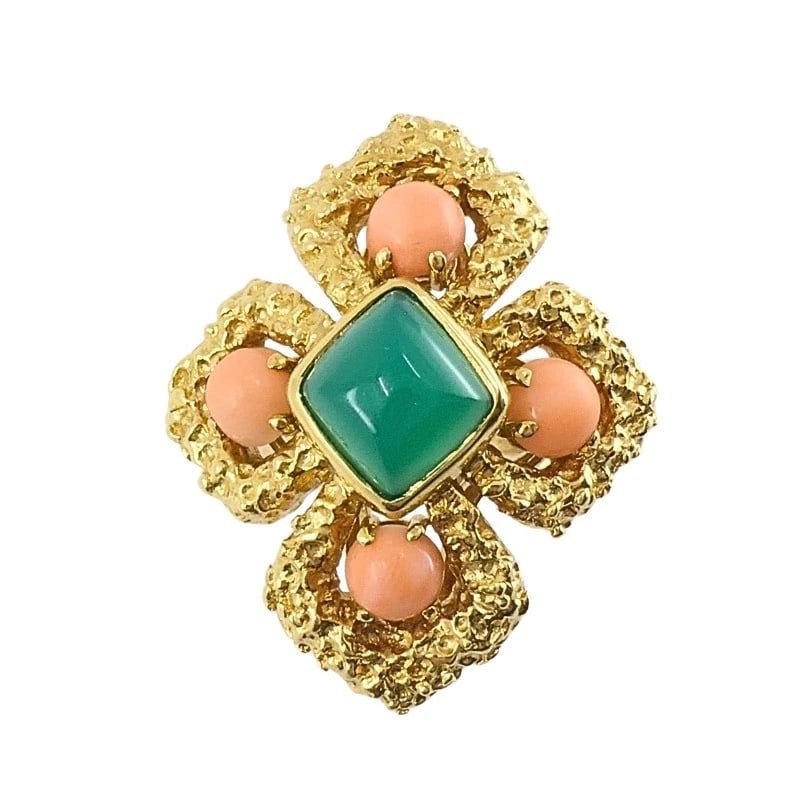 Vintage Van Cleef & Arpels 18k Gold Coral Chrysoprase Ring (1 of 13)