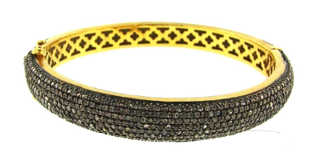 CHIC 14k Yellow Gold , Silver & Diamond Bangle Modern (1 of 4)