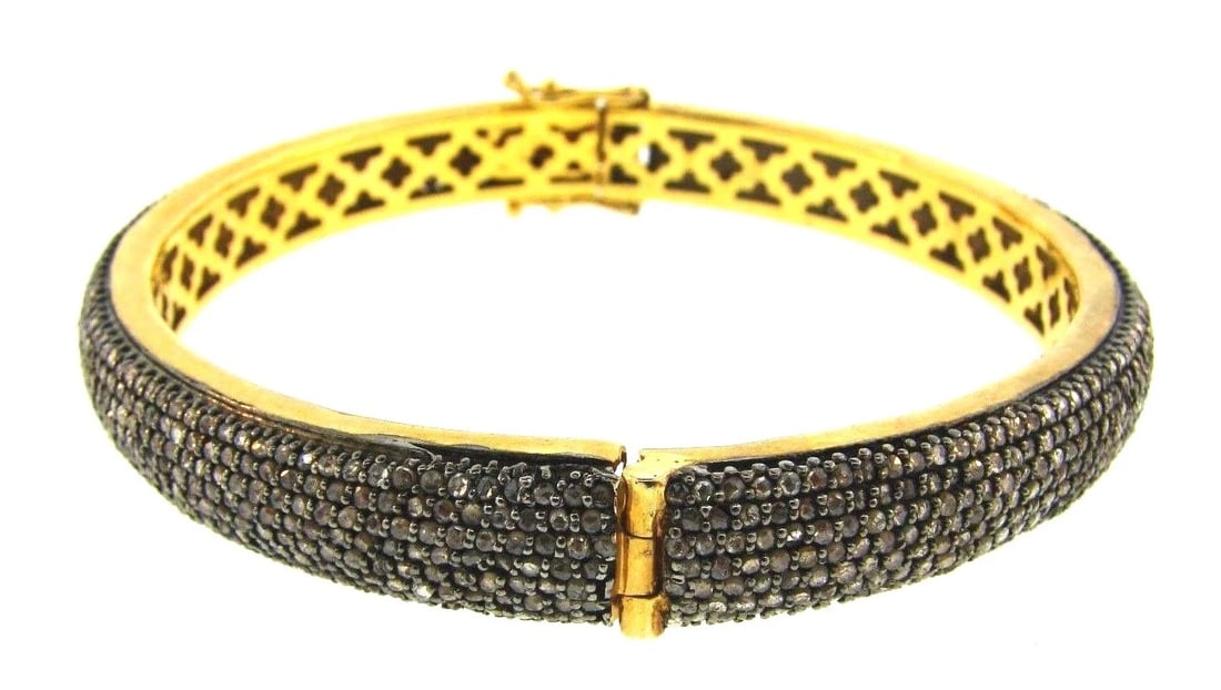 CHIC 14k Yellow Gold , Silver & Diamond Bangle Modern - 2