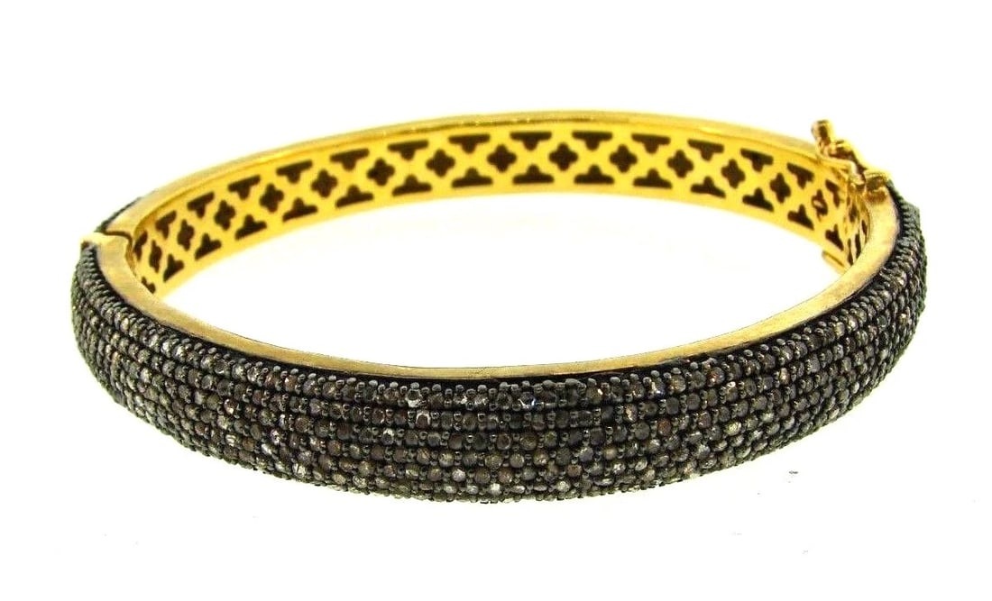 CHIC 14k Yellow Gold , Silver & Diamond Bangle Modern - 3