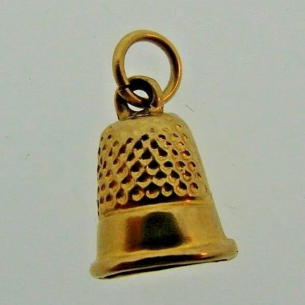 RING THE ALARM Antique 9k Yellow Gold Thimble Charm (1 of 1)
