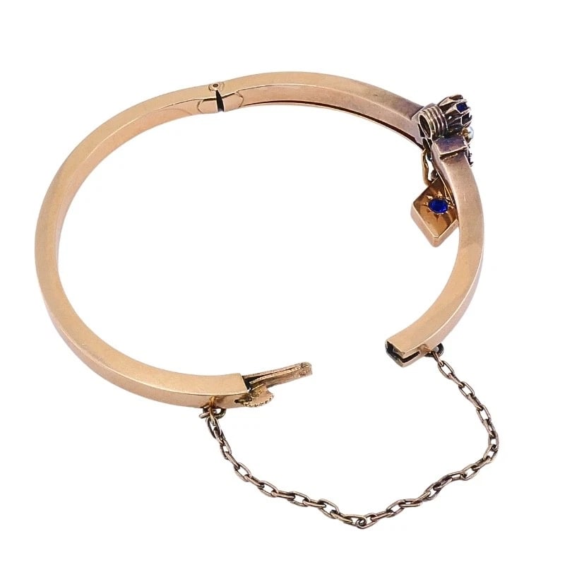 Victorian 14k Gold Gemstone Bangle Bracelet - 7