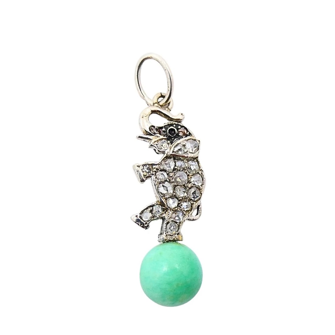 Antique Platinum‑Topped 14k Gold Diamond Elephant Charm Green Bead Accent: Title: Antique Platinum‑Topped 14k Gold Diamond Elephant Charm Green Bead Accent Description: Nadine Krakov Collection Fine Jewelry, Arts & Antiques 9454 Wilshire Blvd. Ste M20 Beverly