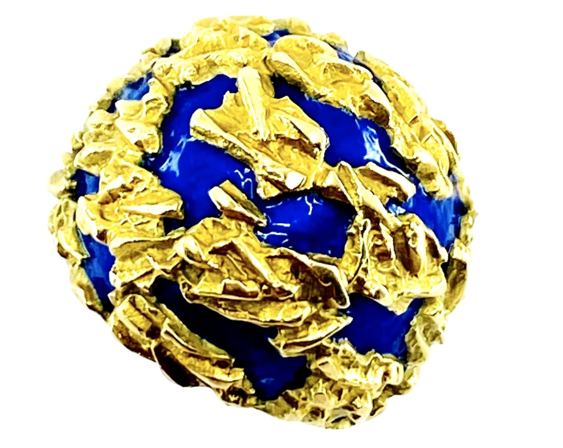 Gubelin Dome Gold Ring Blue Enamel 18k - 3