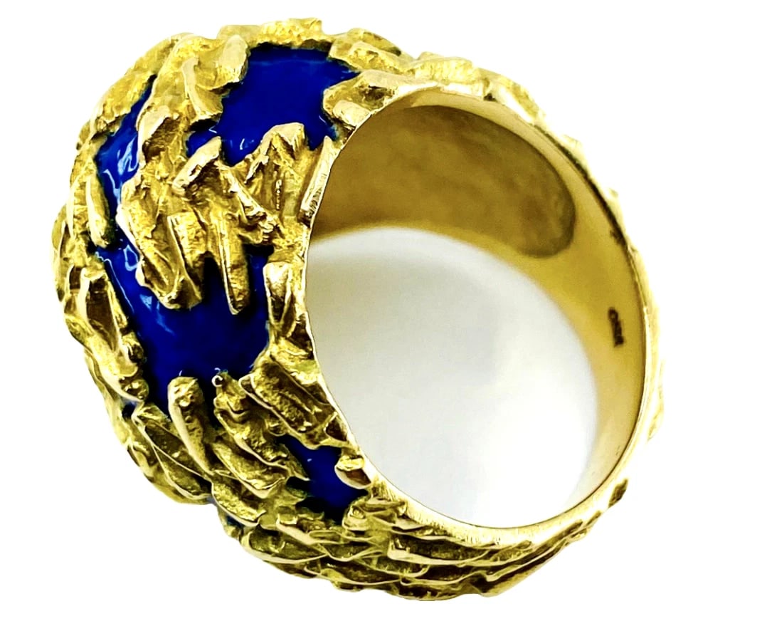 Gubelin Dome Gold Ring Blue Enamel 18k - 5