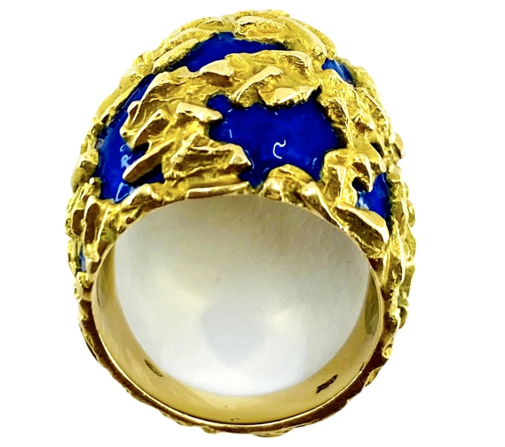 Gubelin Dome Gold Ring Blue Enamel 18k - 6