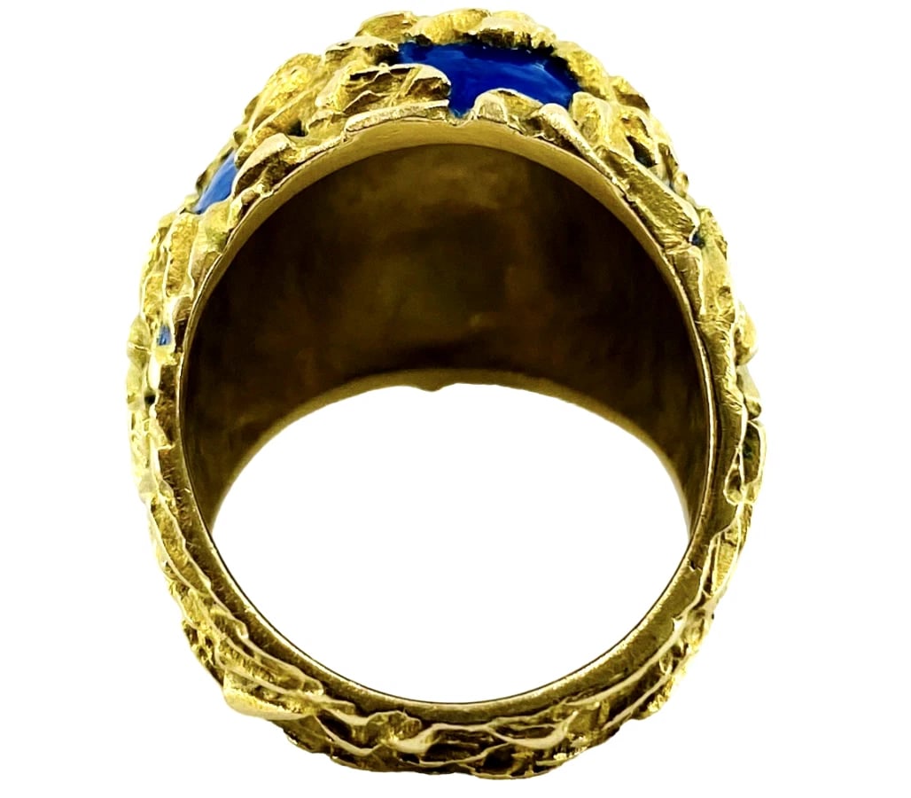 Gubelin Dome Gold Ring Blue Enamel 18k - 7